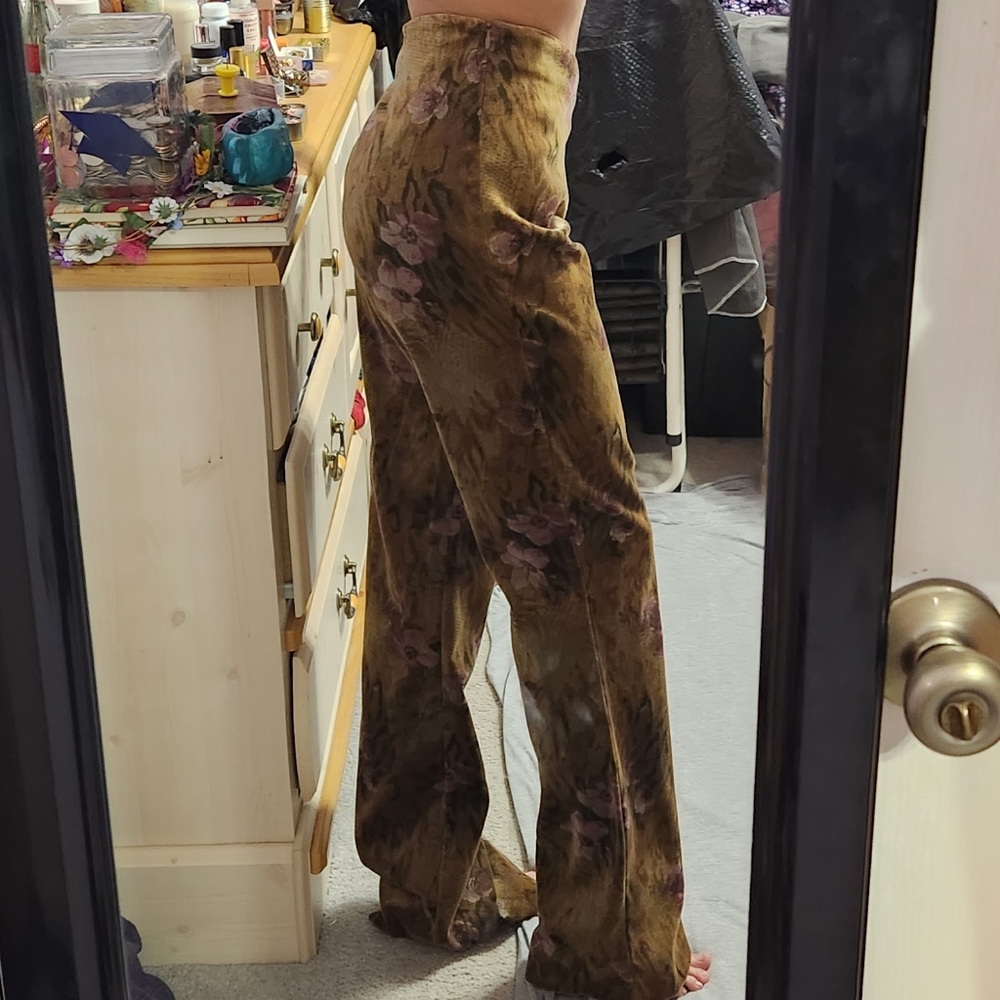 Vintage La Vore Floral Leopard Print Velvet Flare Leg Pants - Picture 5 of 12